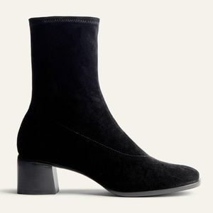 The Louie Stretch Sock Bootie in black suede from Reformation